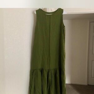 NotPerfectLinen Moss Green Patna Maxi Dress with Drop Ruffle small